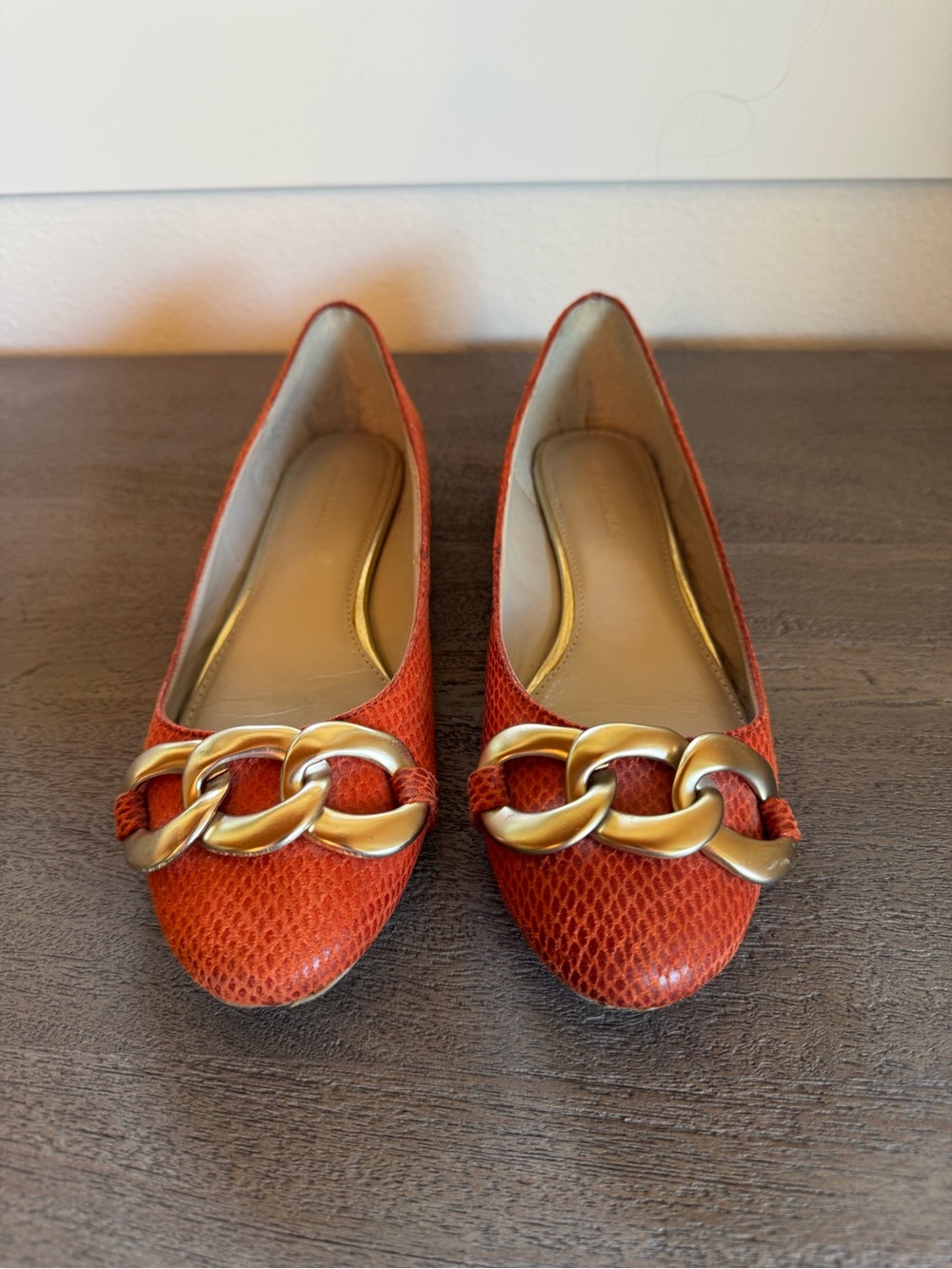 Banana Republic Orange Leather Flats with Gold Chain